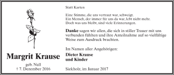 Anzeige  Margrit Krause  Lippische Landes-Zeitung