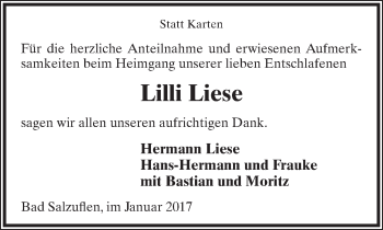 Anzeige  Lilli Liese  Lippische Landes-Zeitung