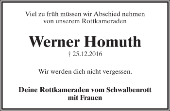 Anzeige  Werner Homuth  Lippische Landes-Zeitung