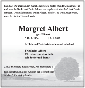 Anzeige  Margret Albert  Lippische Landes-Zeitung