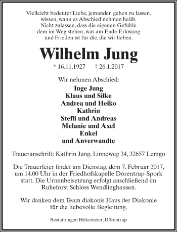 Anzeige  Wilhelm Jung  Lippische Landes-Zeitung