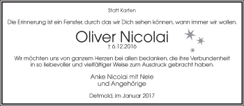 Anzeige  Oliver Nicolai  Lippische Landes-Zeitung