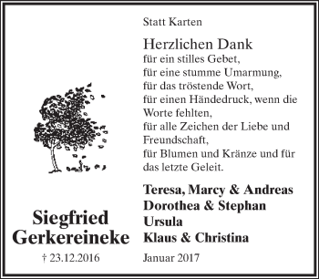 Anzeige  Siegfried Gerkereineke  Lippische Landes-Zeitung