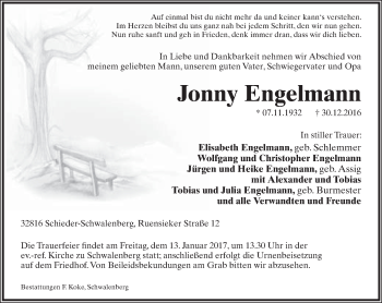 Anzeige  Jonny Engelmann  Lippische Landes-Zeitung