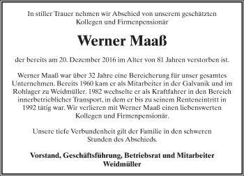 Anzeige  Werner Richard Maaß  Lippische Landes-Zeitung
