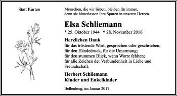 Anzeige  Elsa Schliemann  Lippische Landes-Zeitung