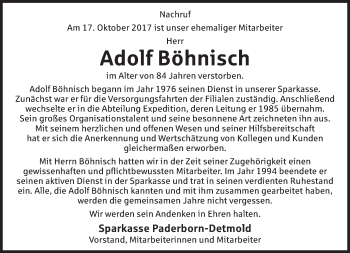 Anzeige  Adolf Böhnisch  Lippische Landes-Zeitung