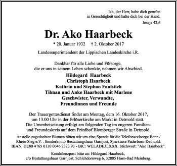 Anzeige  Ako Haarbeck  Lippische Landes-Zeitung