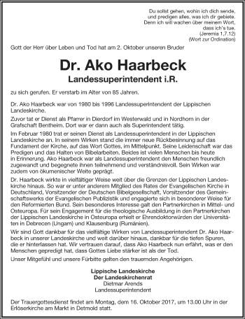 Anzeige  Ako Haarbeck  Lippische Landes-Zeitung