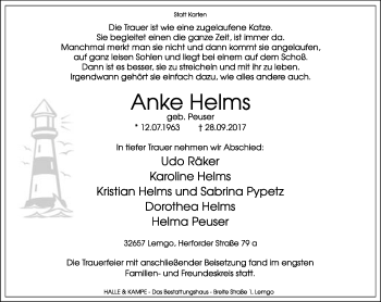 Anzeige  Anke Helms  Lippische Landes-Zeitung