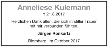 Anzeige  Anneliese Kulemann  Lippische Landes-Zeitung