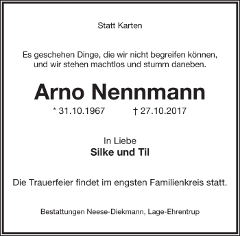 Anzeige  Arno Nennmann  Lippische Landes-Zeitung