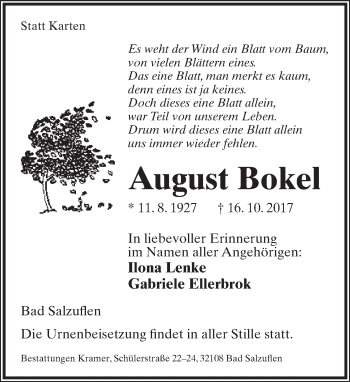 Anzeige  August Bokel  Lippische Landes-Zeitung