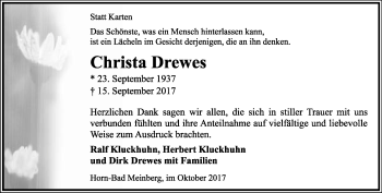 Anzeige  Christa Drewes  Lippische Landes-Zeitung