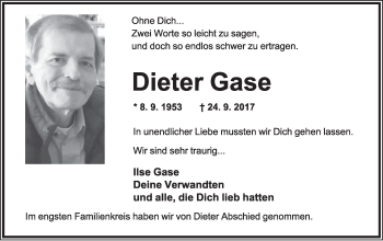 Anzeige  Dieter Gase  Lippische Landes-Zeitung