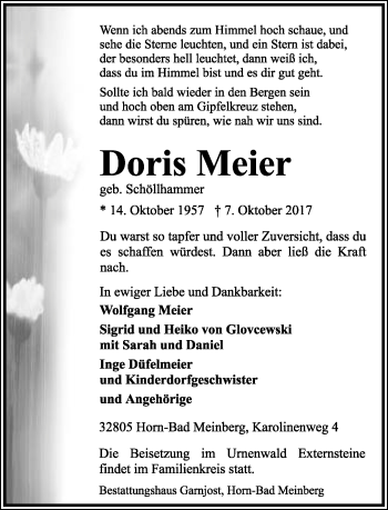 Anzeige  Doris Meier  Lippische Landes-Zeitung