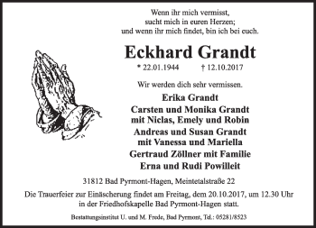 Anzeige  Eckhard Grandt  Lippische Landes-Zeitung