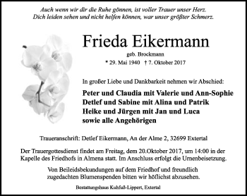 Anzeige  Frieda Eikermann  Lippische Landes-Zeitung