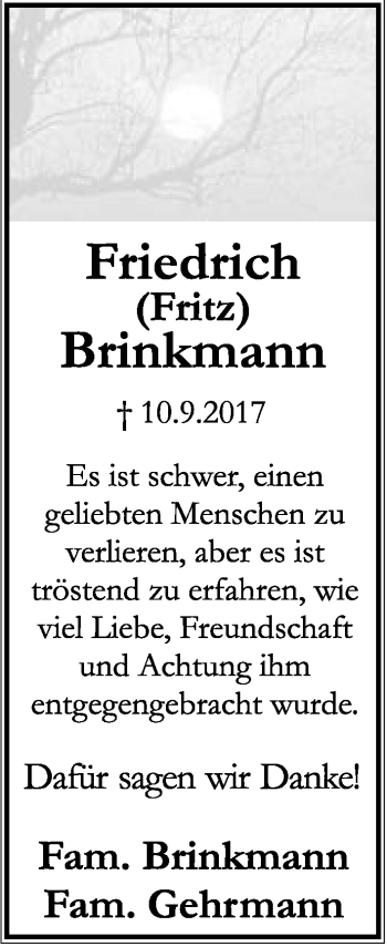 Anzeige  Friedrich Brinkmann  Lippische Landes-Zeitung