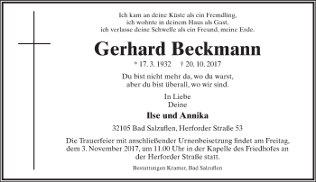 Anzeige  Gerhard Beckmann  Lippische Landes-Zeitung