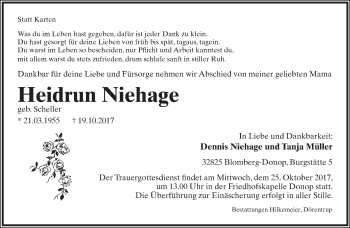 Anzeige  Heidrun Niehage  Lippische Landes-Zeitung