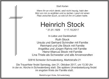 Anzeige  Heinrich Stock  Lippische Landes-Zeitung