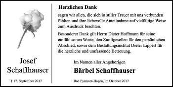 Anzeige  Josef Schaffhauser  Lippische Landes-Zeitung