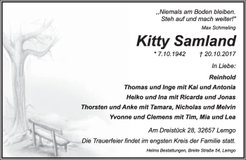 Anzeige  Katharina Samland  Lippische Landes-Zeitung