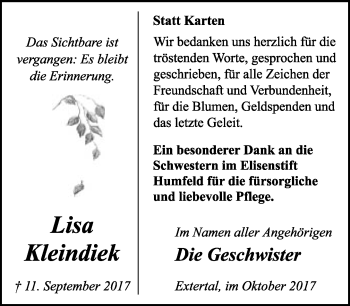 Anzeige  Lisa Kleindiek  Lippische Landes-Zeitung