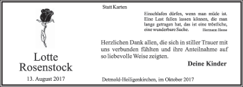 Anzeige  Lotte Rosenstock  Lippische Landes-Zeitung