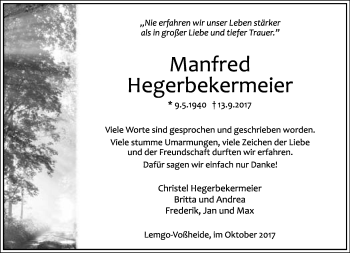 Anzeige  Manfred Hegerbekermeier  Lippische Landes-Zeitung
