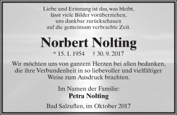 Anzeige  Norbert Nolting  Lippische Landes-Zeitung