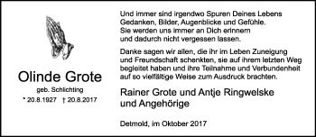 Anzeige  Olinde Grote  Lippische Landes-Zeitung