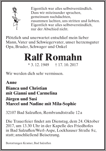 Anzeige  Ralf Romahn  Lippische Landes-Zeitung
