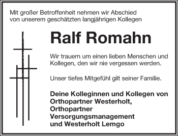 Anzeige  Ralf Romahn  Lippische Landes-Zeitung
