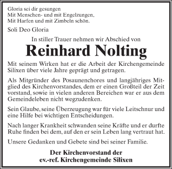 Anzeige  Reinhard Nolting  Lippische Landes-Zeitung