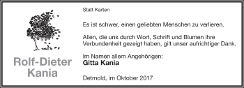 Anzeige  Rolf-Dieter Kania  Lippische Landes-Zeitung