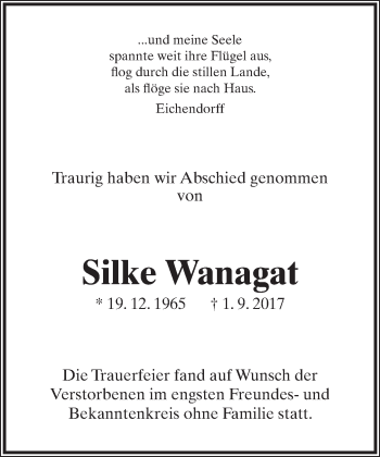 Anzeige  Silke Wanagat  Lippische Landes-Zeitung