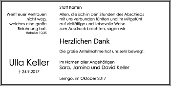 Anzeige  Ulla Keller  Lippische Landes-Zeitung