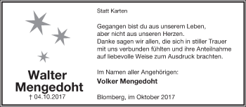 Anzeige  Walter Mengedoht  Lippische Landes-Zeitung