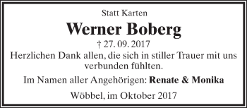 Anzeige  Werner Boberg  Lippische Landes-Zeitung