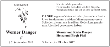 Anzeige  Werner Danger  Lippische Landes-Zeitung
