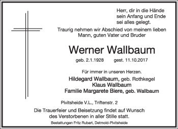 Anzeige  Werner Wallbaum  Lippische Landes-Zeitung