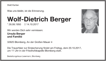 Anzeige  Wolf-Dietrich Berger  Lippische Landes-Zeitung