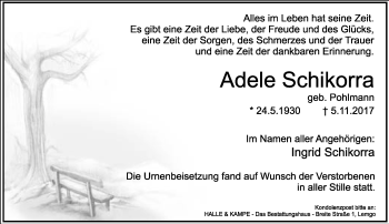 Anzeige  Adele Schikorra  Lippische Landes-Zeitung