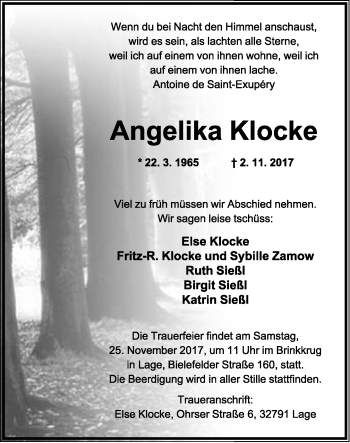 Anzeige  Angelika Klocke  Lippische Landes-Zeitung