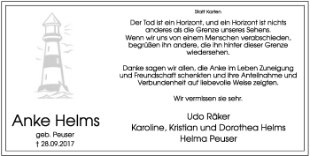 Anzeige  Anke Helms  Lippische Landes-Zeitung
