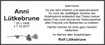Anzeige  Anni Lütkebrune  Lippische Landes-Zeitung