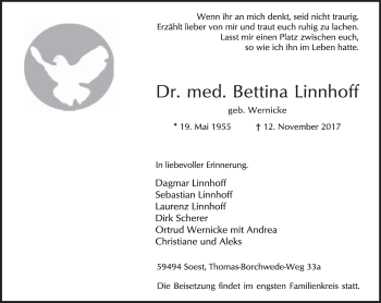 Anzeige  Bettina Linnhoff  Lippische Landes-Zeitung