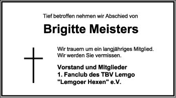 Anzeige  Brigitte Meisters  Lippische Landes-Zeitung